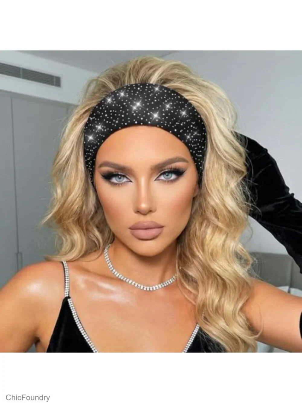 Sparkly Crystal Rhinestone Headbands Wide Stretch Hair Wraps for Women